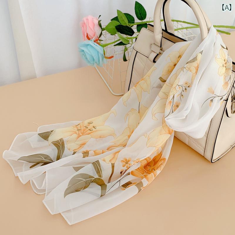 スカーフ 春 レディース 首 ファッション アイテム オールシーズン 夏 ロング シフォン 春秋 韓国 バー ジョン 多用途 プリント ショール 日焼け防止 赤...