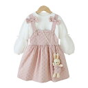 ジャンパースカート キッズ ベビー 女の子 春秋 サロペット オーバーオール Aライン バックファスナー トップス 長袖 セットアップ リボン ウサギ 人形 柔...