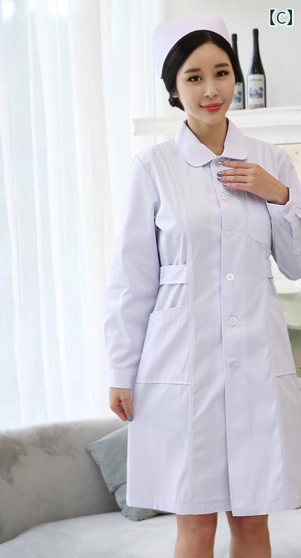 ナース服 大きいサイズ レディース トップス パンツ キャップ セット 白衣 長袖 半袖 丸襟 ボタン ポケット ソフト 吸湿 通気 スリム シンプル 無地 白 ドクター 薬局 作業