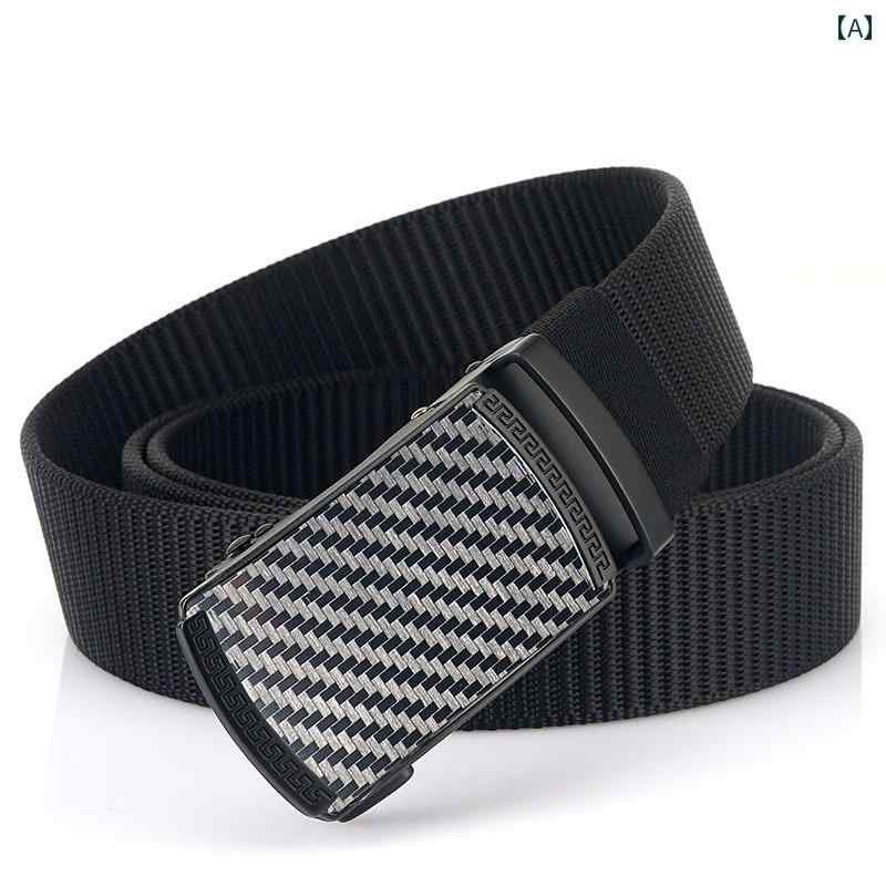 穴なし ベルト メンズ ナイロン 自動バックル 編み込み カジュアル デニム スラックス 黒 シンプル