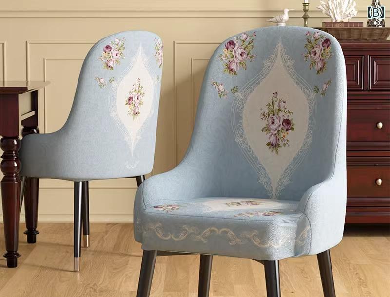 チェアカバー おしゃれ 椅子 ダイニング シート 耐久性 伸縮性 柔らかい ストレッチ 色褪せしない生地 花柄 軽量 洗える 青 ベージュ [2]