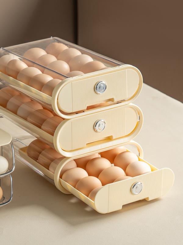 卵ケース 2段 引き出しタイプ おしゃれ 家庭用 収納 ボックス 冷蔵庫 滅菌 トレイ サイドドア ホワイト 透明 北欧 キッチン ツール 便利 シンプル スタッキング