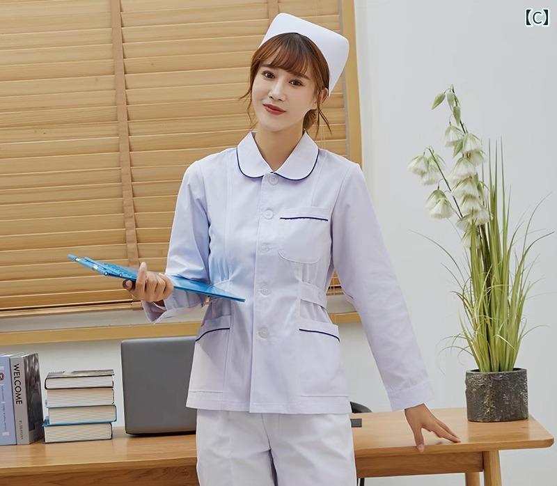 ナース服 大きいサイズ レディース トップス パンツ キャップ セット 春夏 長袖 半袖 丸襟 ボタン ポケット 薄手 吸湿 通気 しわになりにくい シンプル 白 ピンク 歯科 看護師 作業
