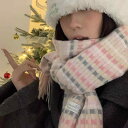 マフラー かわいい レディース 女性 韓国 冬 暖かい 厚手 防寒 保温 ショール カジュアル 普段使い 通学 ポリエステル 繊維 ギフト 袋 セット ピンク ...