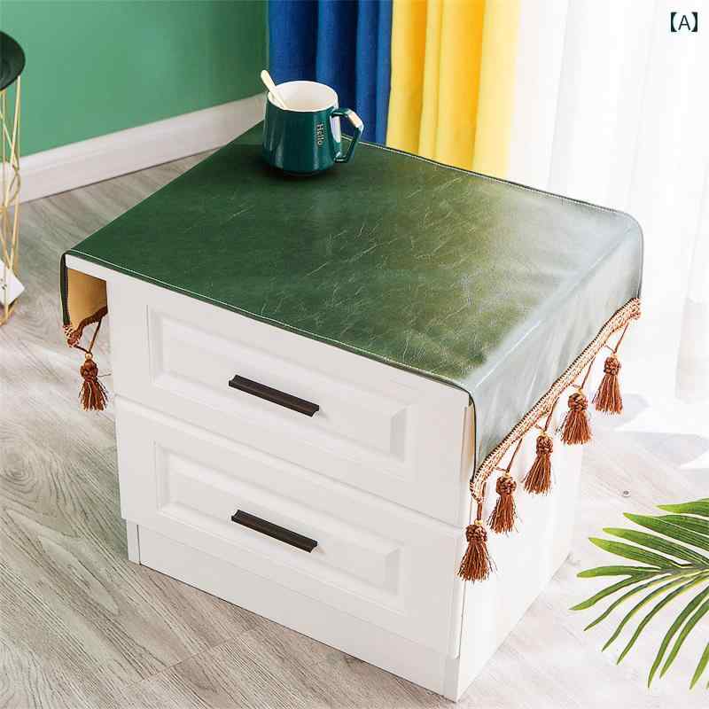 サイドテーブル カバー キャビネット クロス シリコンレザー タッセル 防水 防塵 耐摩耗 ソフト 洗濯不要 長方形 寝室 北欧 おしゃれ シンプル 無地 緑 茶色 青