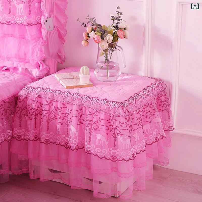 サイドテーブル カバー キャビネット クロス 布製 レース 刺繍 メッシュ キルティング 厚手 ソフト 通気 洗える 正方形 長方形 寝室 プリンセス かわいい 鹿 ピンク 赤 紫