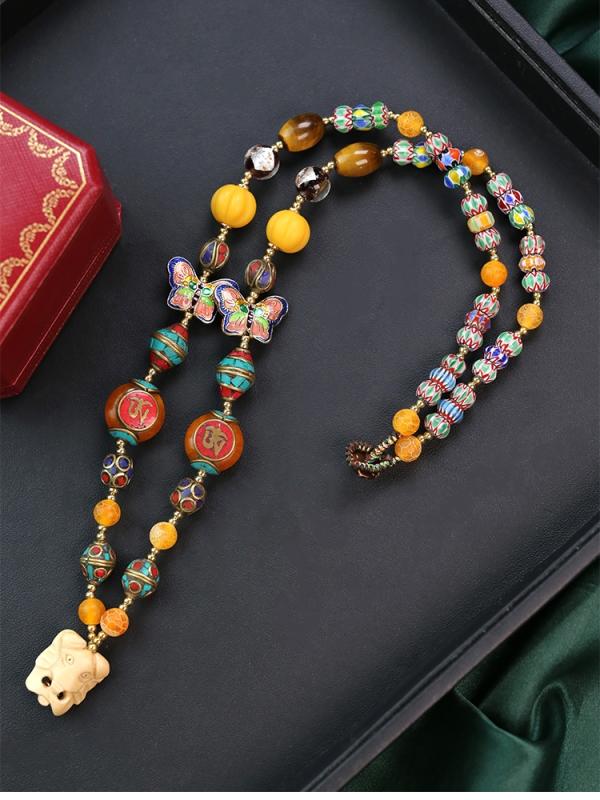 ペンダント アクセサリー タイ お守り 仏教 プラクルアン 僧侶 ネックレス ハンギング チェーン ストラップ 銅 ビーズ 艶 幸運 パワー アップ 保護 レトロ カラフル メンズ レディース