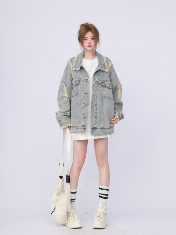 デニムジャケット レディース 秋冬 アメリカン レトロ ストリート カジュアル かわいい ふわふわ 防寒 通勤 デート ゆったり 体型カバー 青