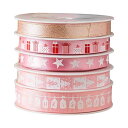 クリスマス ラッピング リボン 手芸 かわいい ギフト 装飾 DIY 包装 ツリー リース ブーケ ケーキ ボックス 赤 緑 鹿 5本 セット 飾り