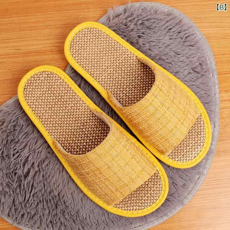 ルームシューズ スリッパ 夏 快適 リネン 室内 リビング キッチン 寝室 オープントゥ 通気性 滑り止め ソフトソール 軽量 防臭 シンプル おしゃれ 赤 オフホワイト 黄