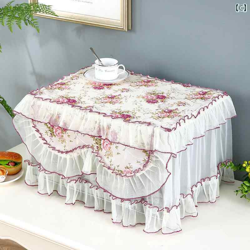 ほこりよけ 布 電子レンジ カバー 耐油 防水 オーブン 韓国 ホワイト ブルー パープル エレガント 花柄 レース インテリア おしゃれ 刺繍