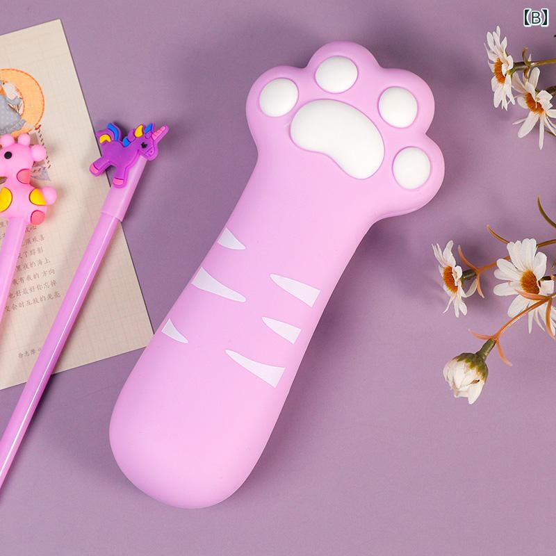 ペンケース 可愛い おもしろ 猫の手 肉球 学生 女子 シリコン ファスナー 大容量 ソフト 防水 耐摩耗 個性的 ピンク 紫 青 プレゼント 誕生日