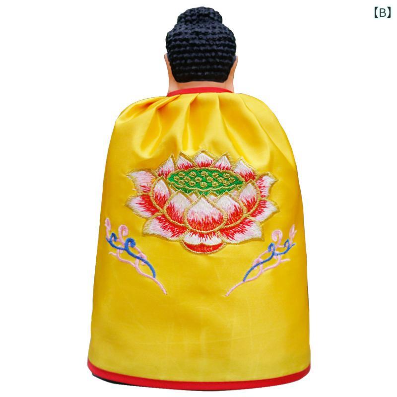 仏像 置物 マント ショール レトロ エスニック インテリア ディスプレイ 中国風 小さい 刺繍 観音 蓮の花 赤 黄色