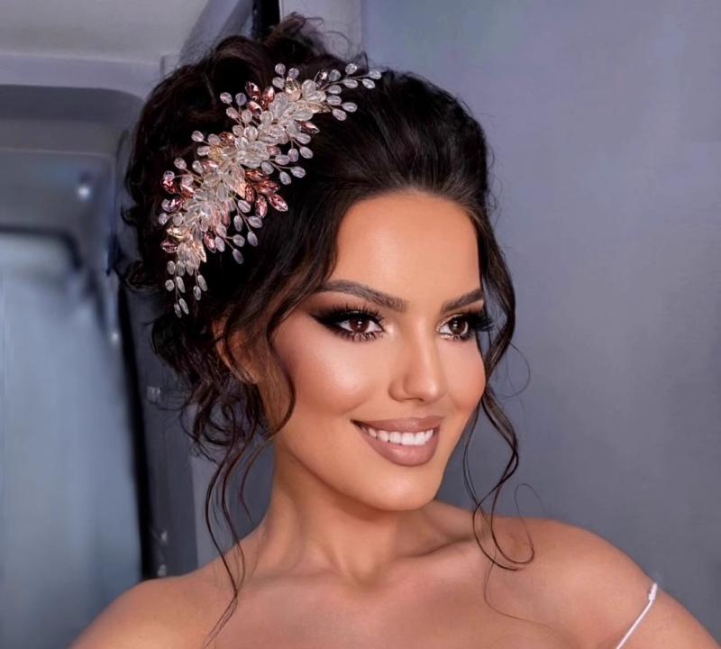 ウェディング ヘッドドレス ヘアアクセサリー 結婚式 花 バロック コーム 豪華 ピンク パープル エレガ..