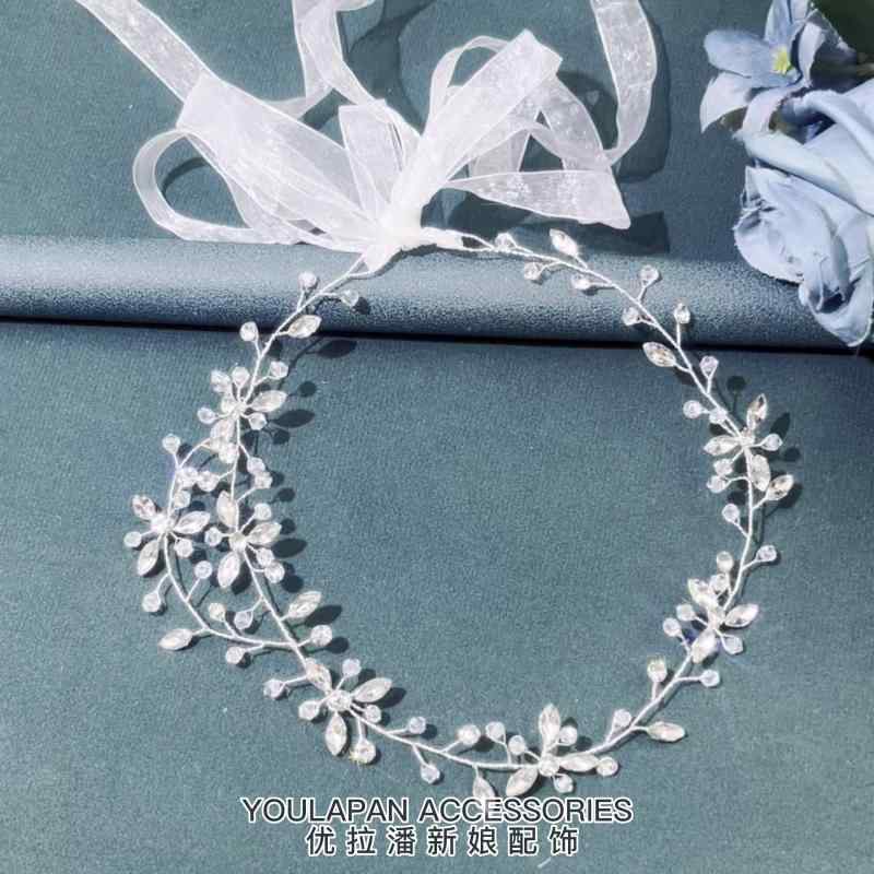 ウェディング ヘッドドレス ヘアアクセサリー 結婚式 リボン リーフ 夏 レディース クリスタル ライン ビーズ パール シルバー ボヘミアン おしゃれ