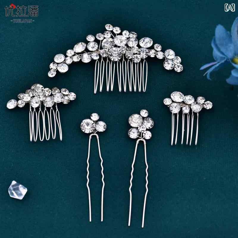 フロントップ楽天市場店のウェディング ヘッドドレス ヘアアクセサリー 結婚式 ストーン ピン コーム セット プレート レディース スイート 衣装 かわいい ハーフアップ おしゃれ 小さい シルバー｜アングル2