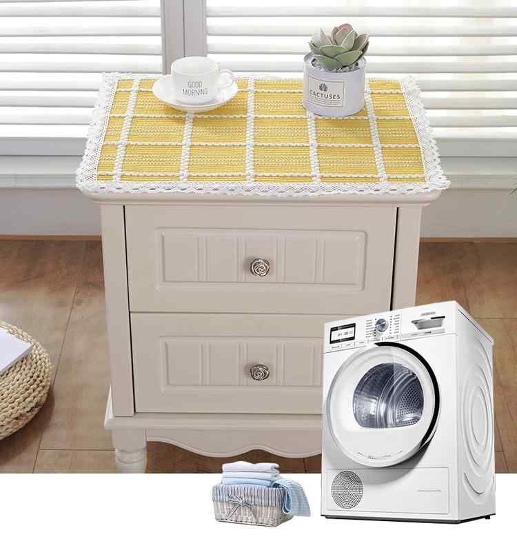 テーブルクロス おしゃれ 布 ベッドサイド机 キャビネット 冷蔵庫 多目的 ダストカバー 洗える お手入れ簡単 小さめ 寝室 リビング キッチン シンプル モダン レース チェック柄 黄色 黒 グレー