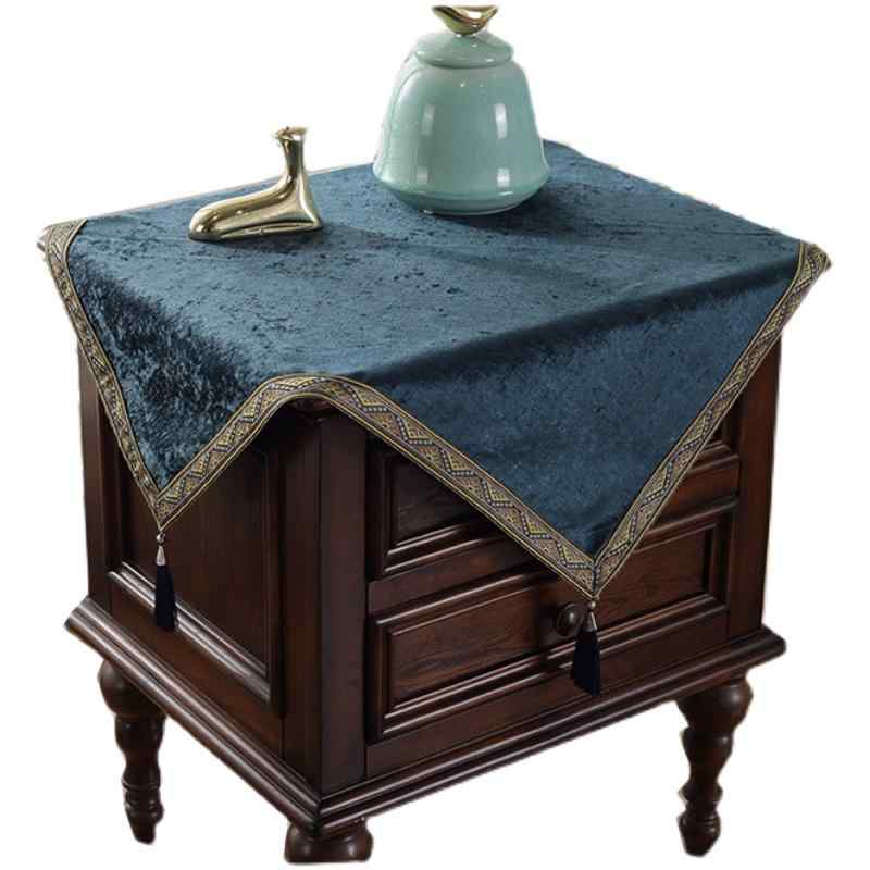 テーブルクロス おしゃれ 布 ベッドサイド机 キャビネット 多目的 ダストカバー 中国風 正方形 無地 キッチン リビング 寝室 シンプル モダン タッセル 赤 青 緑