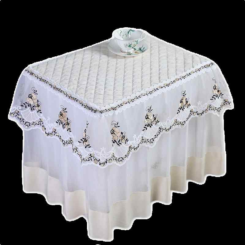 テーブルクロス おしゃれ 布 ベッドサイド机 キャビネット 冷蔵庫 多目的 ダストカバー 正方形 小さめ 滑り止め 厚手 耐摩耗性 洗濯できる ヨーロッパ風 キルティング エレガント キッチン リビング 寝室 シンプル モダン レース 花 グレー 青 白