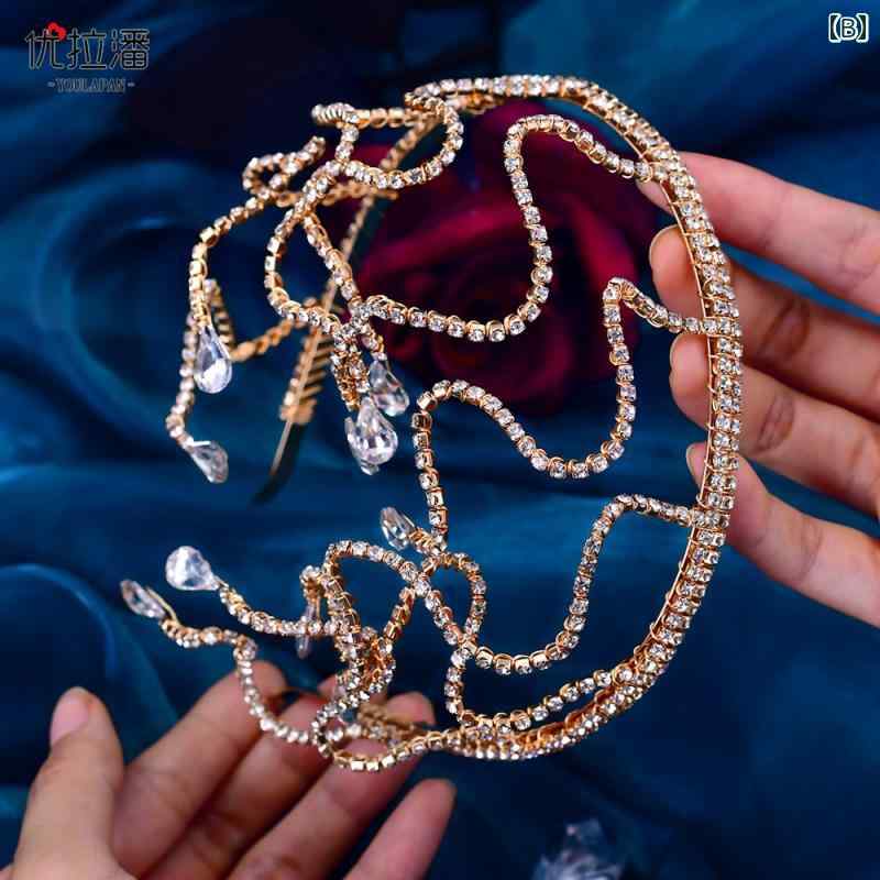 フロントップ楽天市場店のウェディング ヘッドドレス ヘアアクセサリー 結婚式 花嫁 シンプル 波形 ストーン シルバー ゴールド エスニック おしゃれ 撮影 衣装 パーフォーマンス ステージ｜アングル3