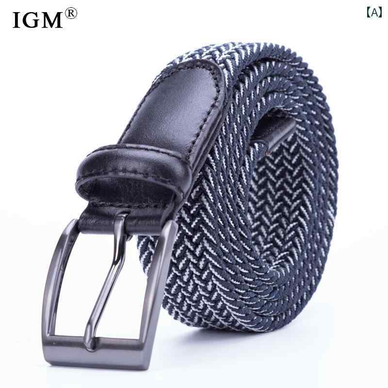 穴なし ベルト メンズ 高弾力 通気性 キャンバス 編み込み ニードルバック 学生 春 カジュアル