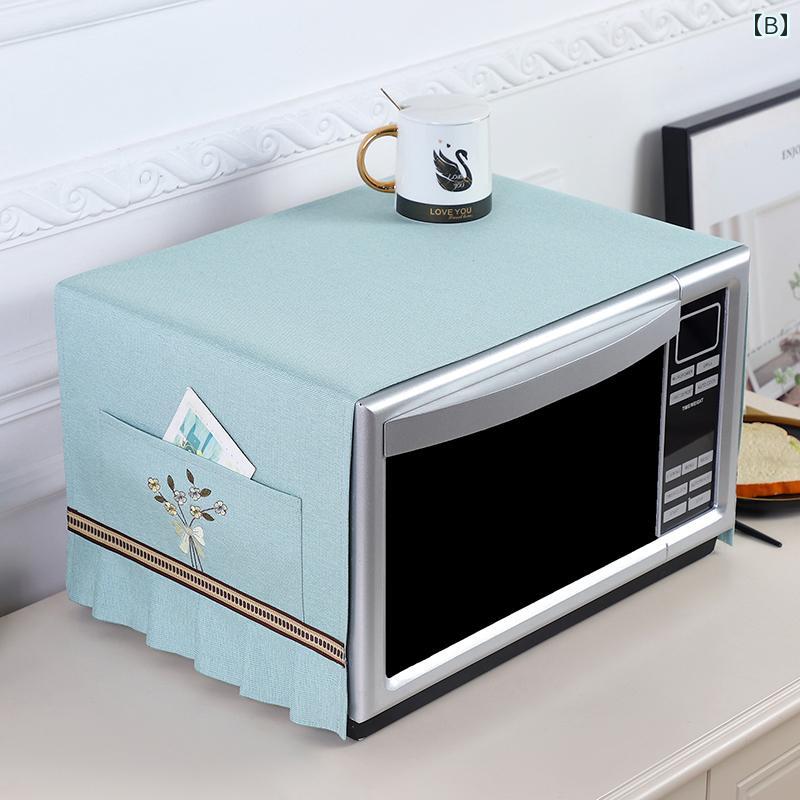 電子レンジ カバー ダストカバー ほこりよけ オーブン シンプル 家庭用 キッチン 収納 ポケット 防塵 油汚れ 布 刺繍 花 青 グレー オレンジ マルチ
