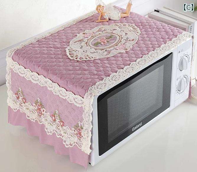 電子レンジ カバー ダストカバー ほこりよけ オーブン 油汚れ 布 防塵 レース 刺繍 おしゃれ ベージュ 紫 緑 大きいサイズ 冷蔵庫 洗濯機 マルチ