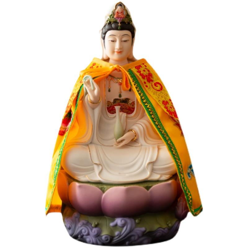 仏像 置物 マント 観音 菩薩 レトロ エスニック インテリア ディスプレイ 中国風 仏服 蓮の花 刺繍 ドラゴン フェニックス 鳳凰 ショール 黄色 赤