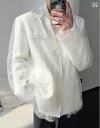 メンズ ジャケット 長袖 おしゃれ 秋 カジュアル 韓国 メッシュ シースルー スーツ 個性 衣装 レディース 黒 白 シンプル 襟付き シングルブレスト