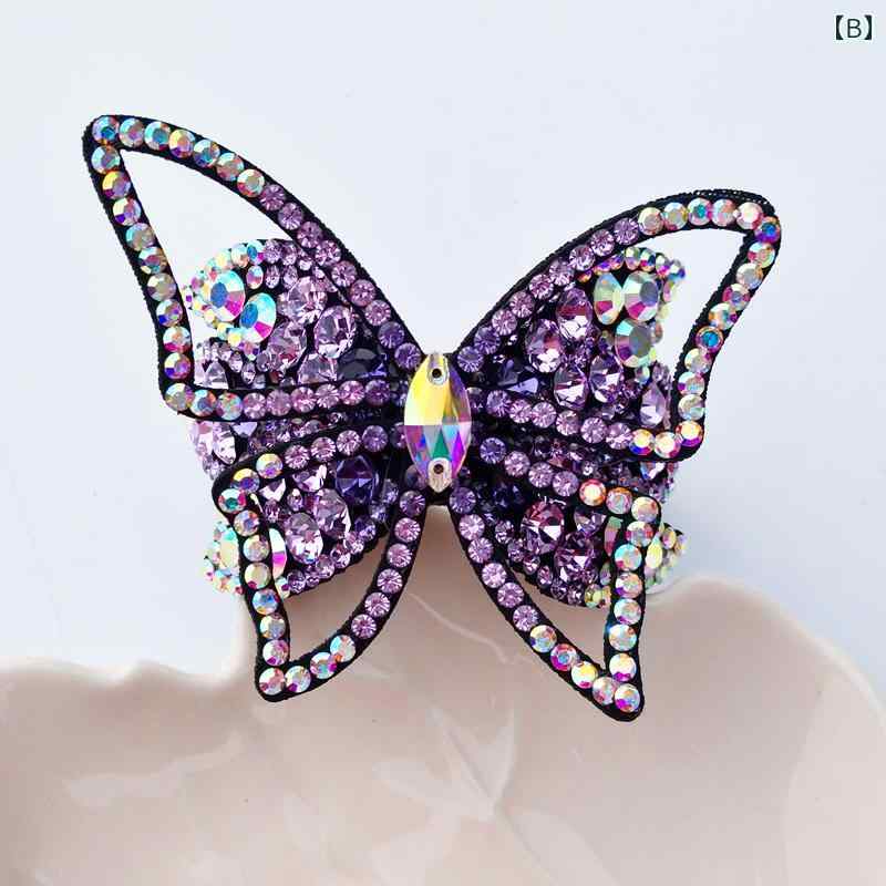 新体操 髪飾り 衣装 子供 女の子 お団子ヘア 蝶 クラウン ラインストーン レザー キラキラ おしゃれ エレガント アクセサリー 白 紫 ピンク ダンス パフォーマンス 3