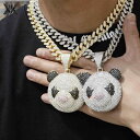ネックレス メンズ アクセサリー レディース 極太 ヒップホップ 大きな マイクロ スタッズ 立体 パンダ ペンダント ラップ キューバ チェーン シルバー ゴールド 合金