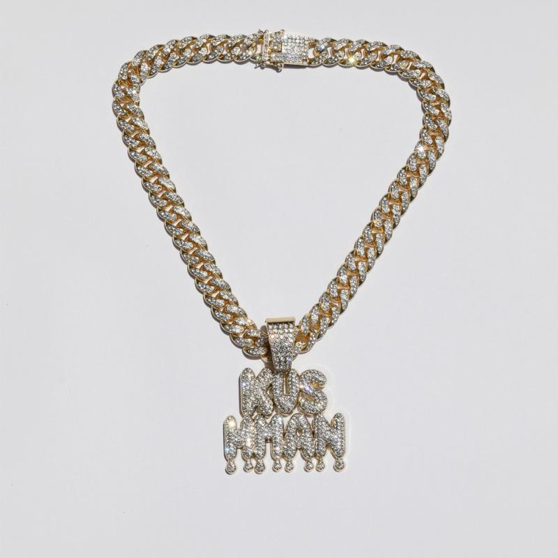 ネックレス メンズ アクセサリー レディース 極太 ヒップホップ アルファベット ペンダント セット キューバ チェーン ゴールド 合金 アメリカン