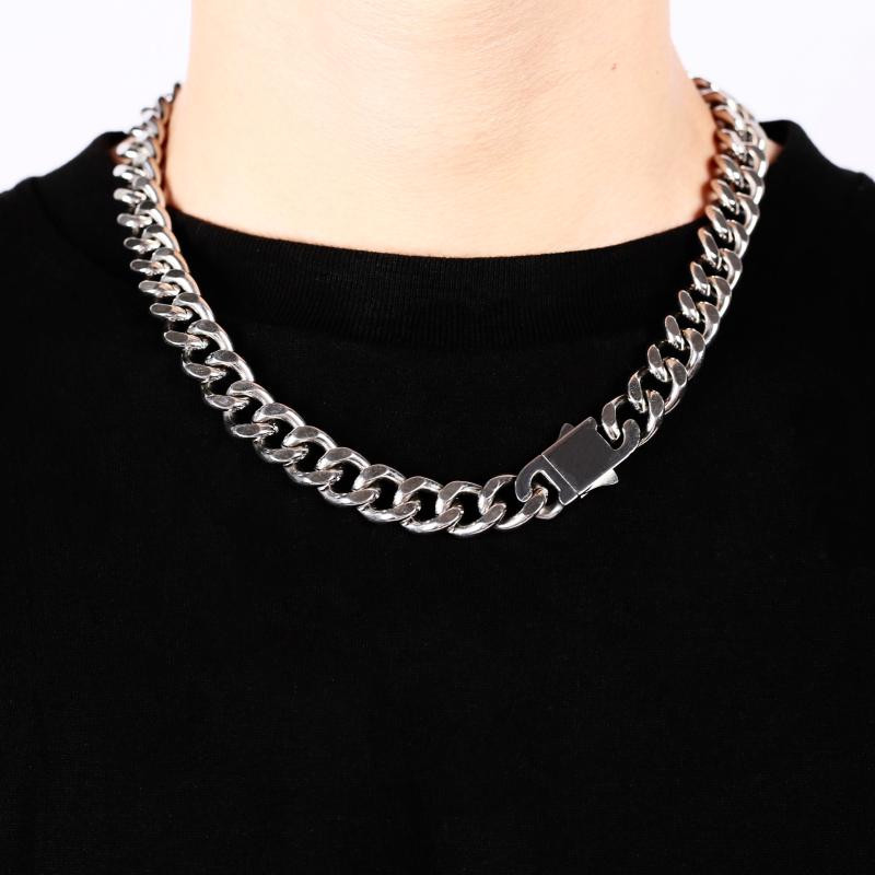 ネックレス メンズ アクセサリー シルバー 極太 ヒップホップ キューバ チェーン 多用途 チタン 鋼 太い レディース カップル クール アメリカン シンプル