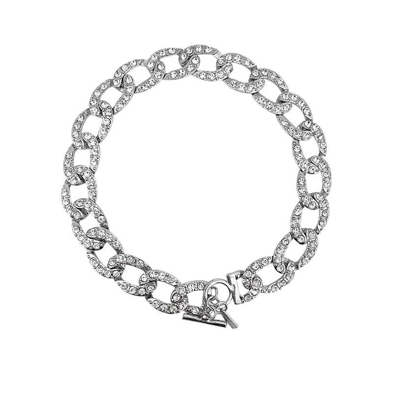 ネックレス レディース シルバー 極太 ヒップホップ チェーン 鎖骨 豪華 キューバ 合金 ラインストーン シンプル クール アメリカン