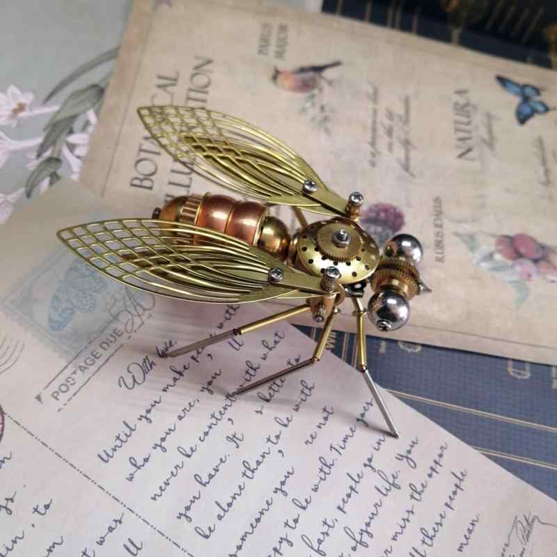 インテリア 雑貨 置物 かわいい アンティーク オーナメント 卓上 メタルクラフト 機械 昆虫 スチームパンク セミ 家庭用 装飾 ゴールド レトロ インダストリアルスタイルのサムネイル