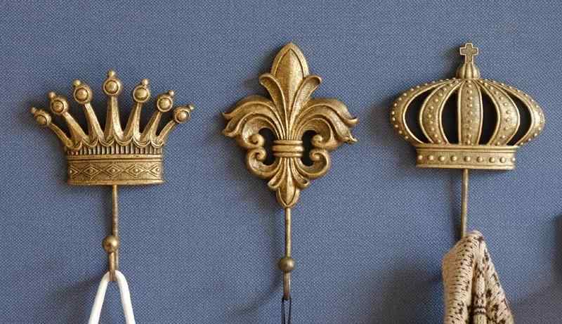 壁掛け フック おしゃれ ヨーロピアン クラシック クラウン 王冠 ユリ リリー アンティーク インテリア 装飾 粘着 ネジ固定 貼り付け 洋服 ハンガー 吊り下げ