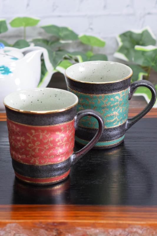 九谷焼 陶器 ペア マグカップ 金唐草 AK5-0886