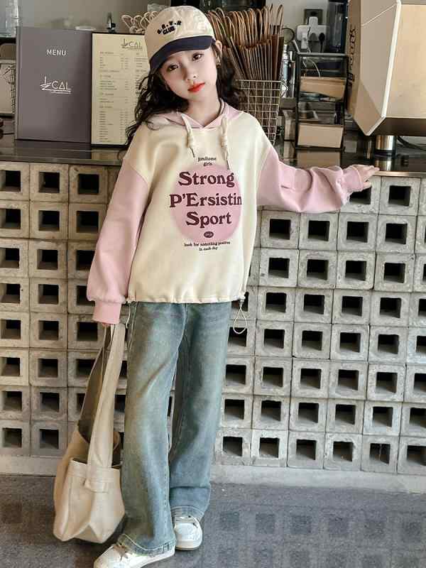 キッズ パーカー 女の子 韓国 トップス トレーナー フード プルオーバー 着やすい 大きいサイズ ゆったり 春秋 カラーブロック ピンク かわいい