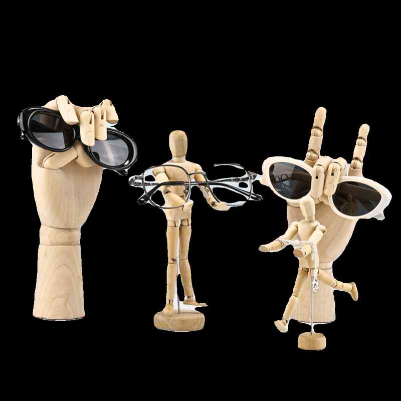 メガネ ディスプレイ スタンド 木製 人形 手形 稼働可能 眼鏡 サングラス ネックレス 時計 アクセサリー 小物 雑貨 装飾品 展示 コレクション 整理 トレイ ラック インテリア シンプル おしゃれ