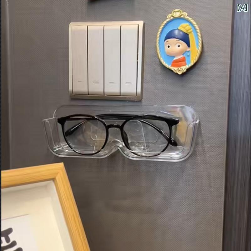 眼鏡 ラック 収納 ボックス メガネ 壁掛け スタンド ディスプレイ 店舗 デコレーション 穴開け不要 省スペース 便利 手軽 サングラス 棚 実用的 透明 白 グレー