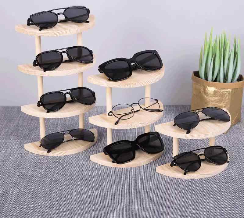 メガネスタンド 木製 半円型 無垢材 ラック ディスプレイ 店舗 サングラス 老眼鏡 棚 マルチレイヤ― お..