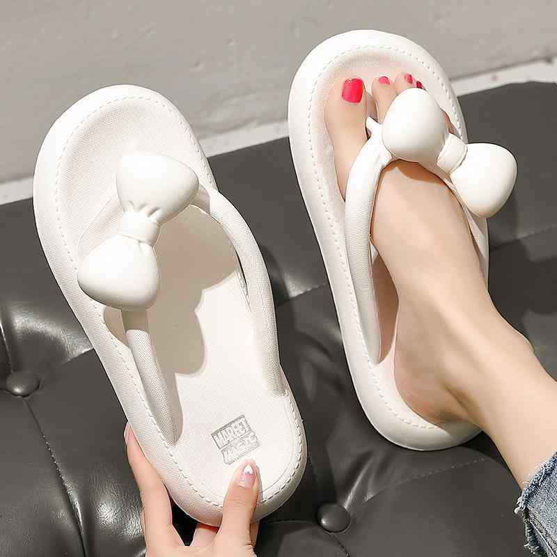サンダル レディース トング 夏 シューズ 厚底 フラット 柔らかい 通気性 滑り止め PU EVA ビーチ 旅行 かわいい リボン 無地 白 黒 ピンク