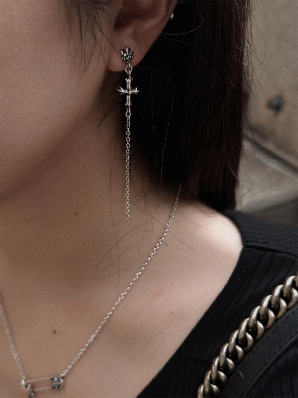 Topaz - アクセサリー レディース メンズ 大人 韓国 ピアス レトロ シルバー925 チェーン クロス 十字架 重ね付け セット パンク おしゃれ