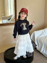スカート 子ども ロング レース かわいい 韓国 ファッション キッズ 女の子 春秋 スタイル 白 Aライン ネイビー ウサギ柄 トレーナー