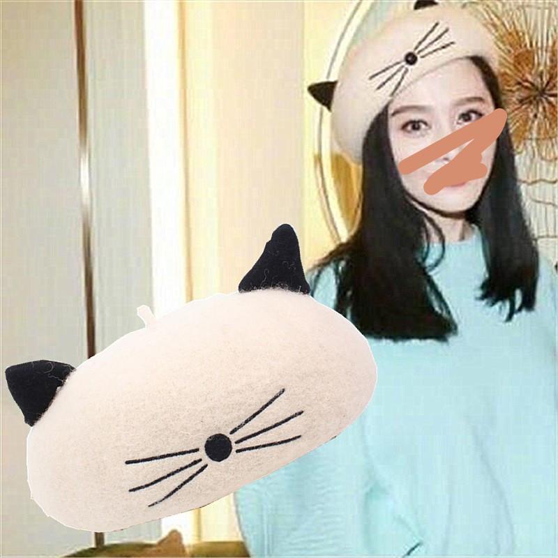 猫耳 帽子 レディース 春 かわいい 和風 柔らかい 秋冬 ベレー帽 暖かい ふんわり カジュアル コントラストカラー ベージュ 黒 キャメル(4.0)