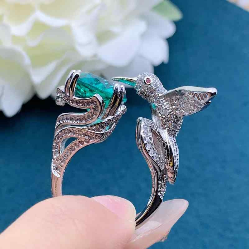 Other - 指輪 レディース 鳥 アクセサリー バード モチーフ ギフト ハチドリ オープンリング キラキラ ストーン 立体 大ぶり おしゃれ 白