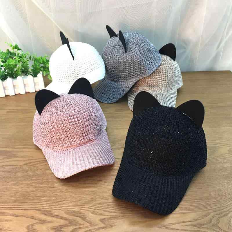 猫耳 帽子 サマー バイザー キャップ 韓国 レディース ひさし 夏 かわいい 乗馬 コットンリネン 調節可能 通気性 春秋 お出かけ カジュアル ネット ダイヤ 文字 黒 白 ピンク