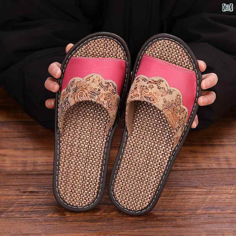 スリッパ 春夏 レディース メンズ リネン サンダル 通気性 快適 室内履き 滑り止め リビング キッチン ルームシューズ 来客用 おしゃれ 黒 ピンク 赤