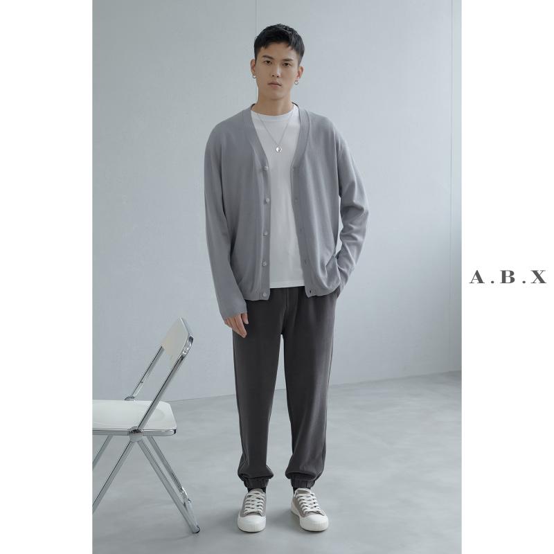 カーディガン メンズ 薄手 春秋 Vネック レトロ 大きいサイズ ゆったり 着やすい ドロップスリーブ 長袖 黒 紺 グレー シンプル カジュアル