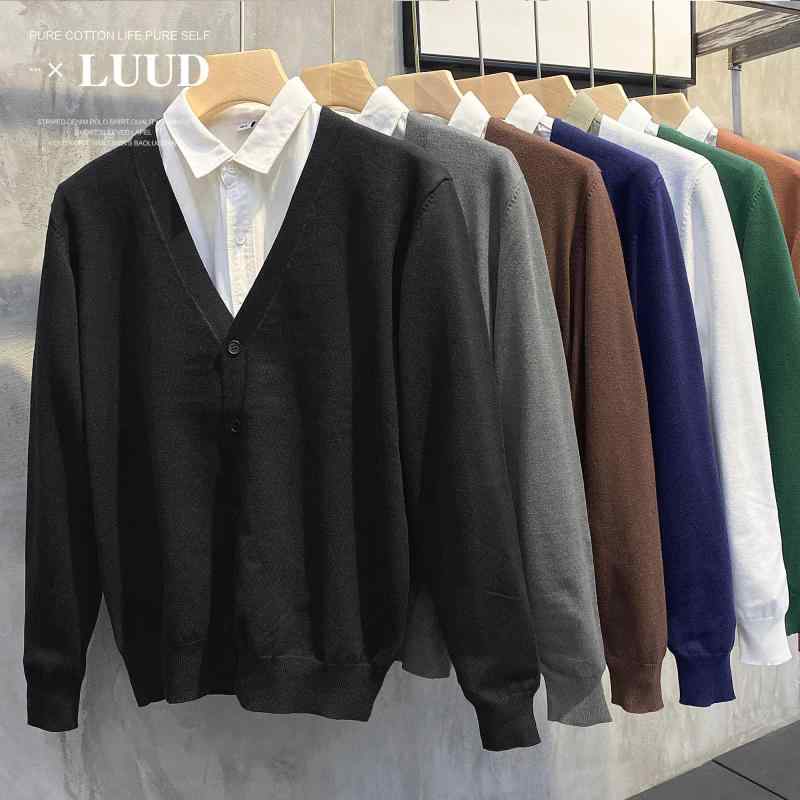 カーディガン メンズ 薄手 韓国 秋冬 Vネック ビジネス カジュアル 大きいサイズ スリムフィット 長袖 ボタン 白 黒 グレー シンプル 無地